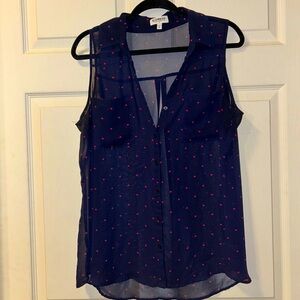 Express Sheer Navy & Hearts Sleeveless Button Up Top